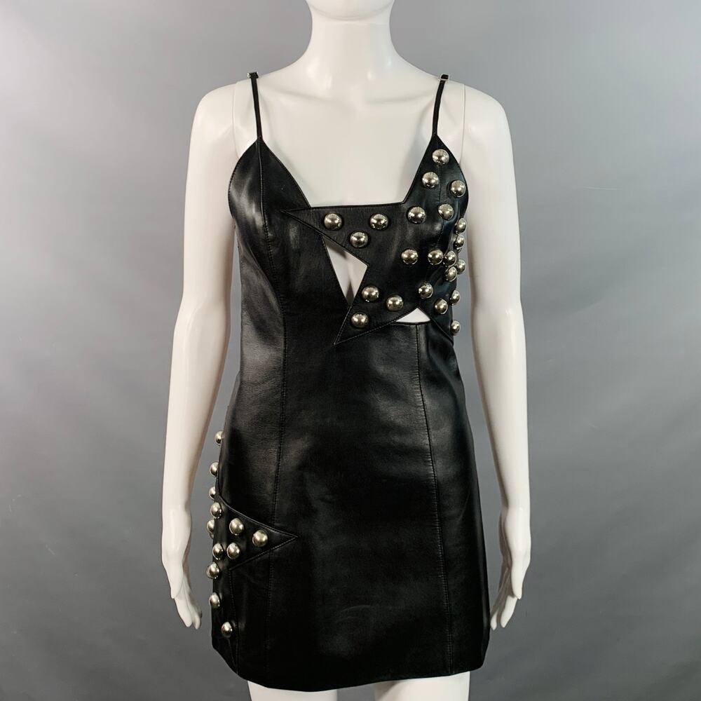 AREA Size S Black Silver Studded Bobble Stars Mini Dress